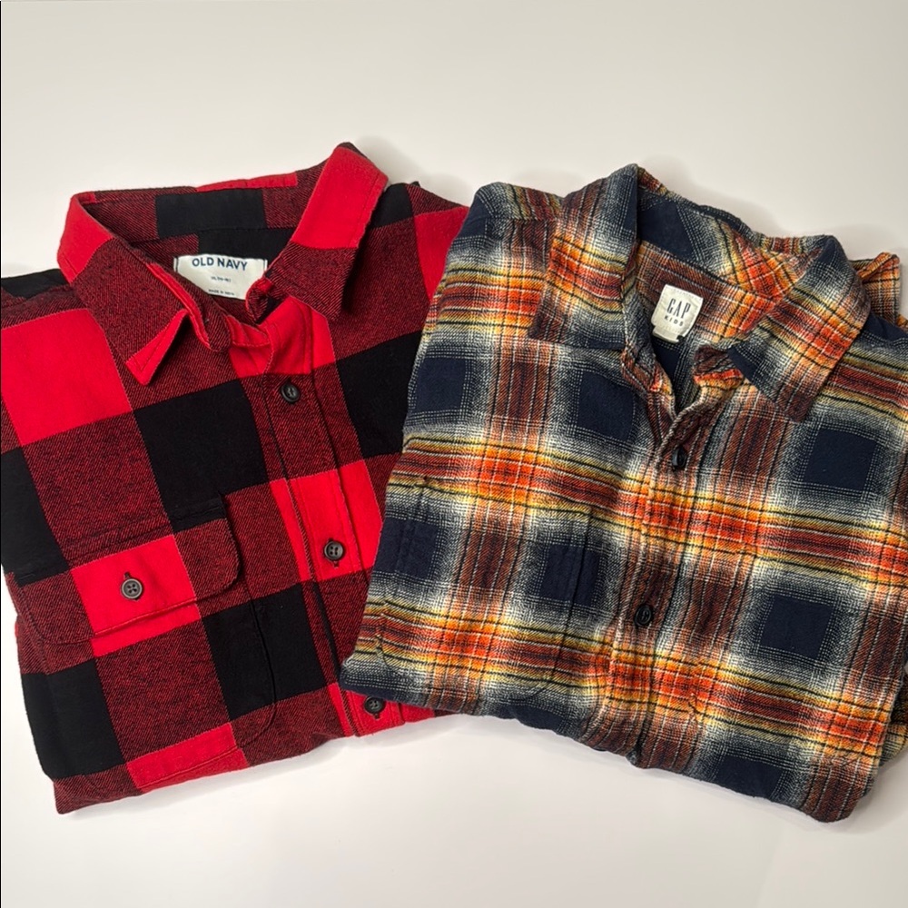 Old Navy and Gap Flannel Plaid Shirts - Red and Multicolor